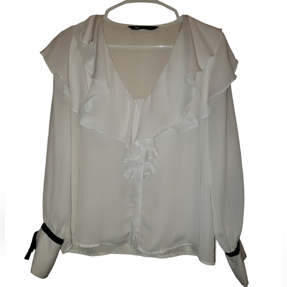Zara Women Ivory Long Sleeve Blouse - Picture 10 of 10